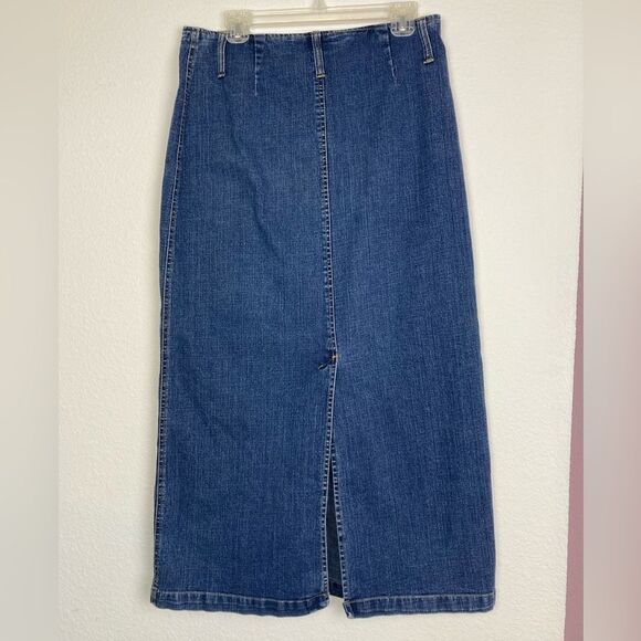 Vintage Boho Maxi denim skirt w/ pockets & belt loops, back vent runs big - Picture 2 of 6